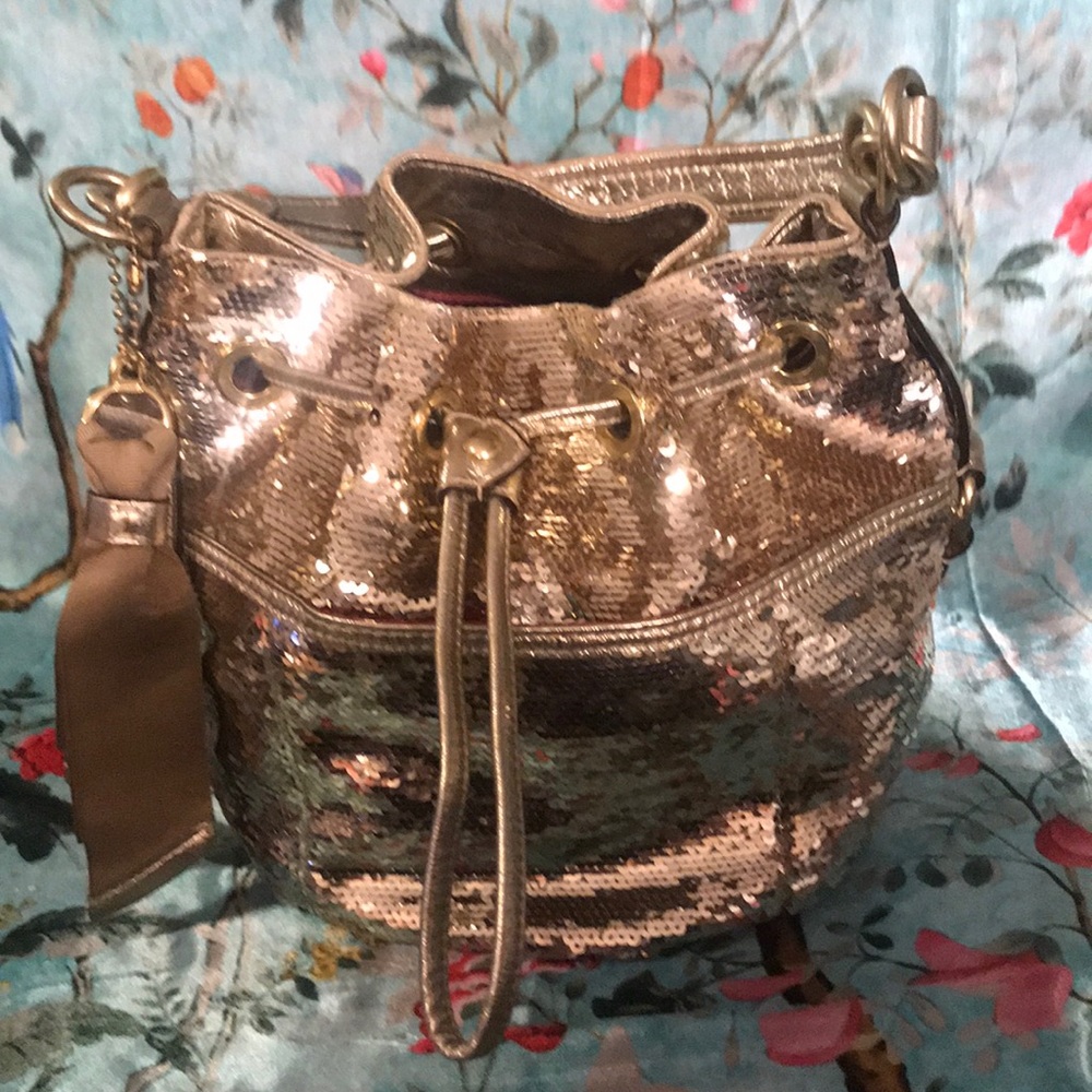 Coach gold sequin bucket bag